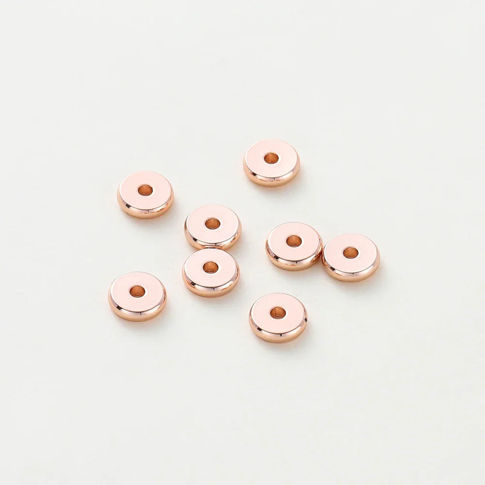 50pcs/lot 14K/18K Gold Color Plated Brass 4mm 5mm 6mm Round Spacer Beads Flat Bracelet Beads for DIY Jewelry Accessories