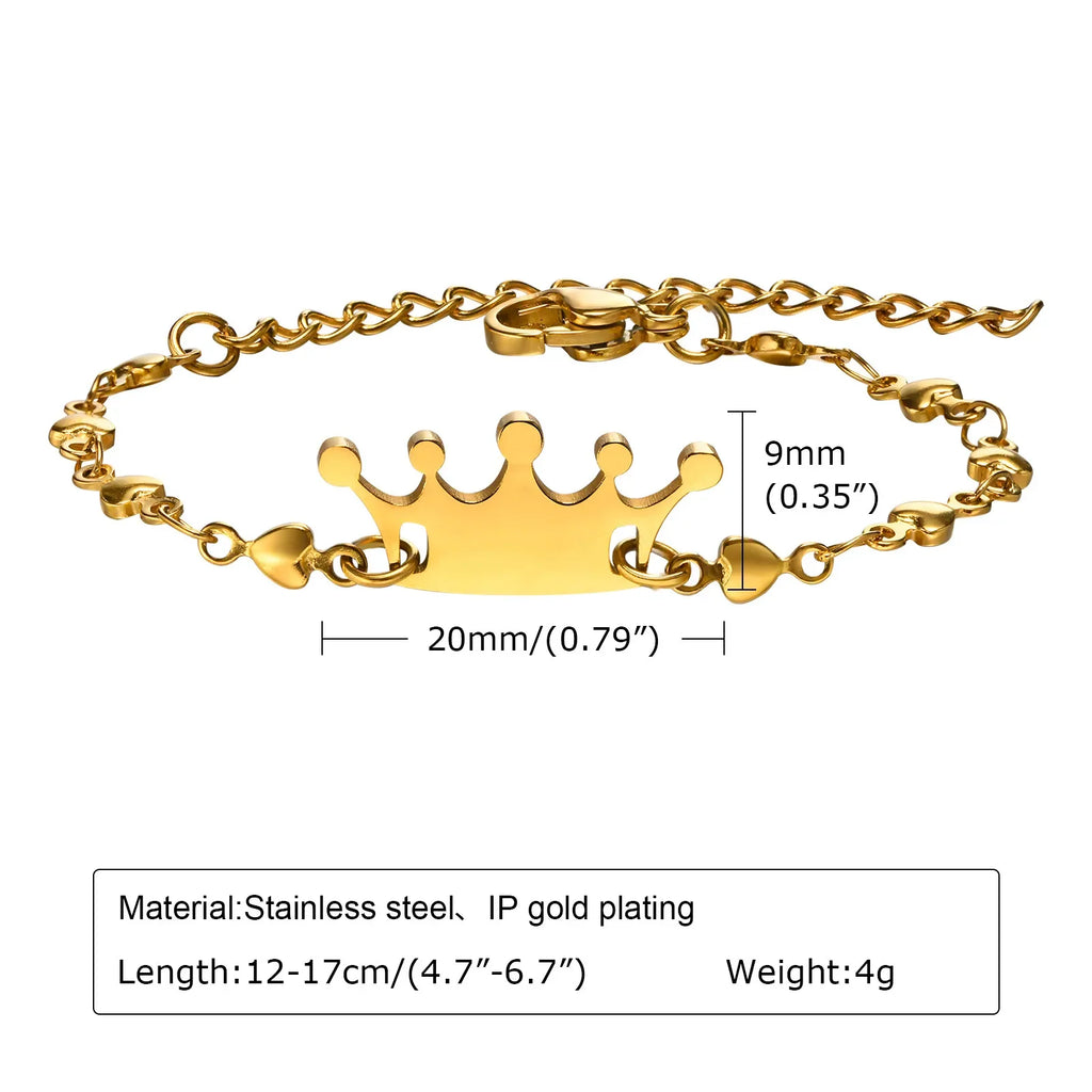 Custom Personalized Name ID Bracelet Gilrs Boy Gifts, Stainless Steel Curb Chain Link Crown Bracelet Not Allergic