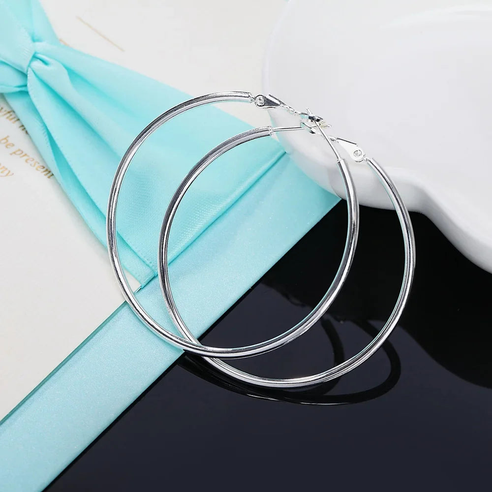 925 Sterling Silver Big Circle Round 5/6/7/8 cm Hoop Earrings For Women Wedding Ring Earring Luxury Quality Jewelry Accessories