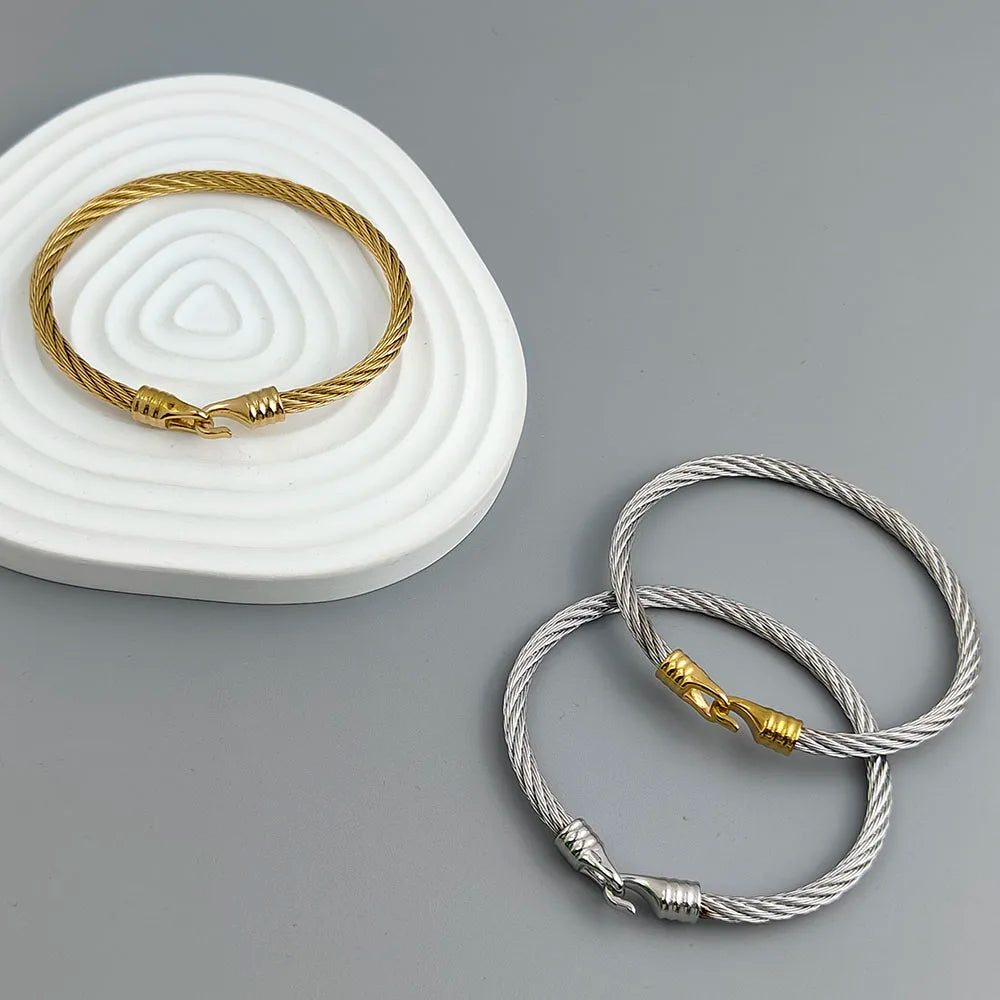 New steel wire button hook gold-plated stainless steel bracelet 18K, high quality waterproof couple bracelet, wife gift