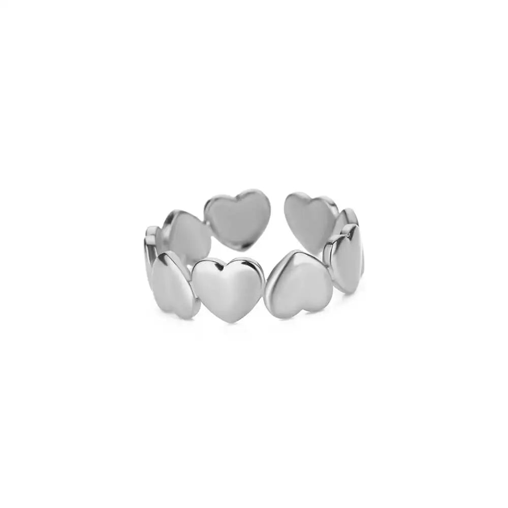 Stainless Steel Heart Rings For Women Opening Adjustable Gold Color Heart Ring Wedding Couple Christmas Jewelry Party Gifts