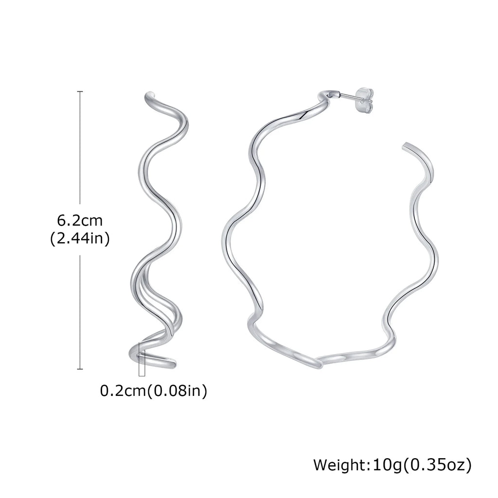 Open Hoop Earrings Women, Minimalist 18K Gold Plated Large Earrings Wave Shape Big Hoops,Stainless Steel Jewelry