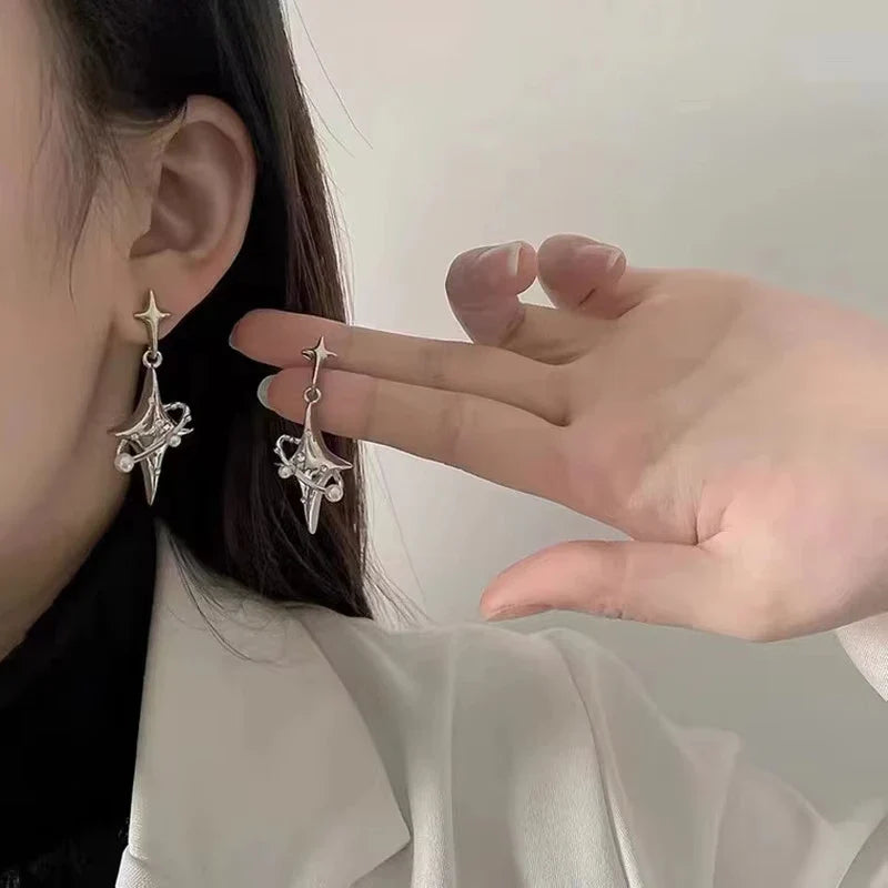 Y2K Star Drop Earrings Cool Girl Harajuku Creative Planet Pearl Crystal Stars Earings Korean Fashion for Women PunkJewelry