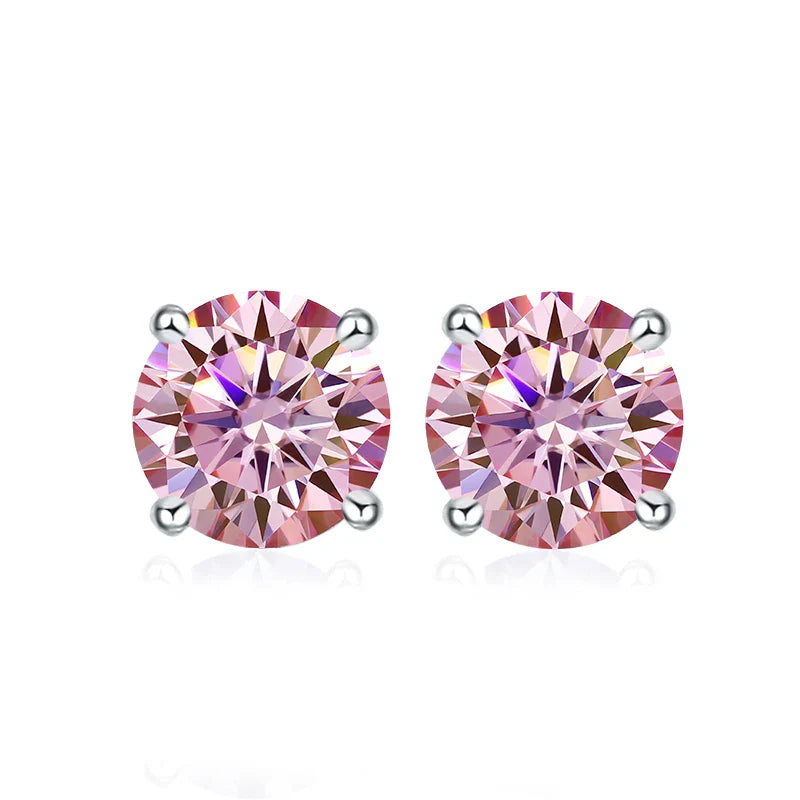 NeeTim 0.5ct 1ct 2ct Moissanite Stud Earrings for Women 925 Sterling Silver Pink Black Blue Grey Sparkling Lab Diamond Earring