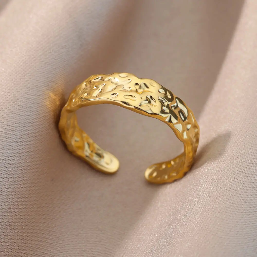 Irregular Hollow Opening Rings For Women Stainless Steel Gold Color Geometric Ring Party Christmas Jewelry Gift Free Shipping