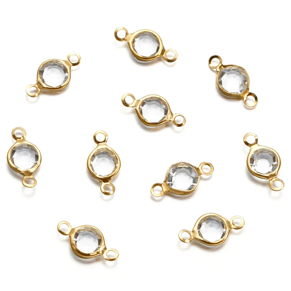 10pcs/lot Stainless Steel Crystal Round Double Ring Pendants for DIY Bracelet Necklace Beads Jewelry Making Accessories