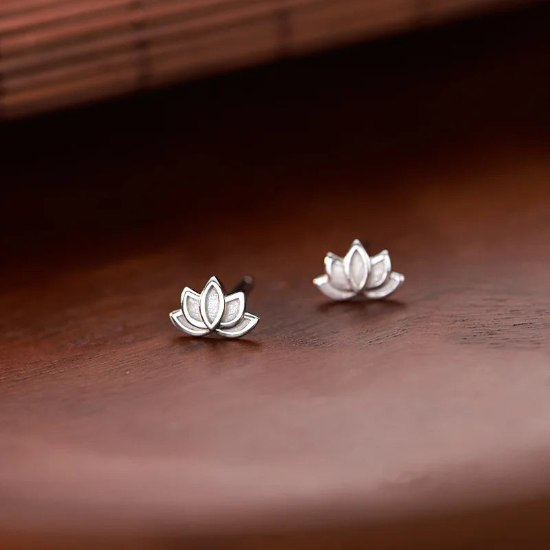 S925Silver Forest style lotus earrings, lotus earrings for women, simple, fresh, niche design, cute and artistic