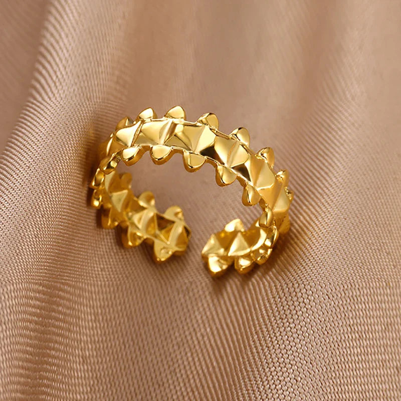 Stainless Steel Double Layer Rings for Women Vintage Hollow Out Geometric Finger Ring Fashion Jewelry Wedding Birthday Gift