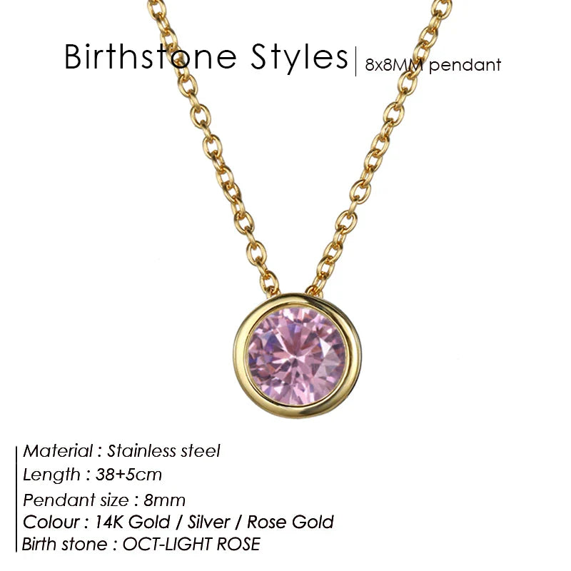 Classic Stainless Steel Necklace Women Designer Luxury Jewelry Gold Color Bride Statement 12 Birthstone Necklace