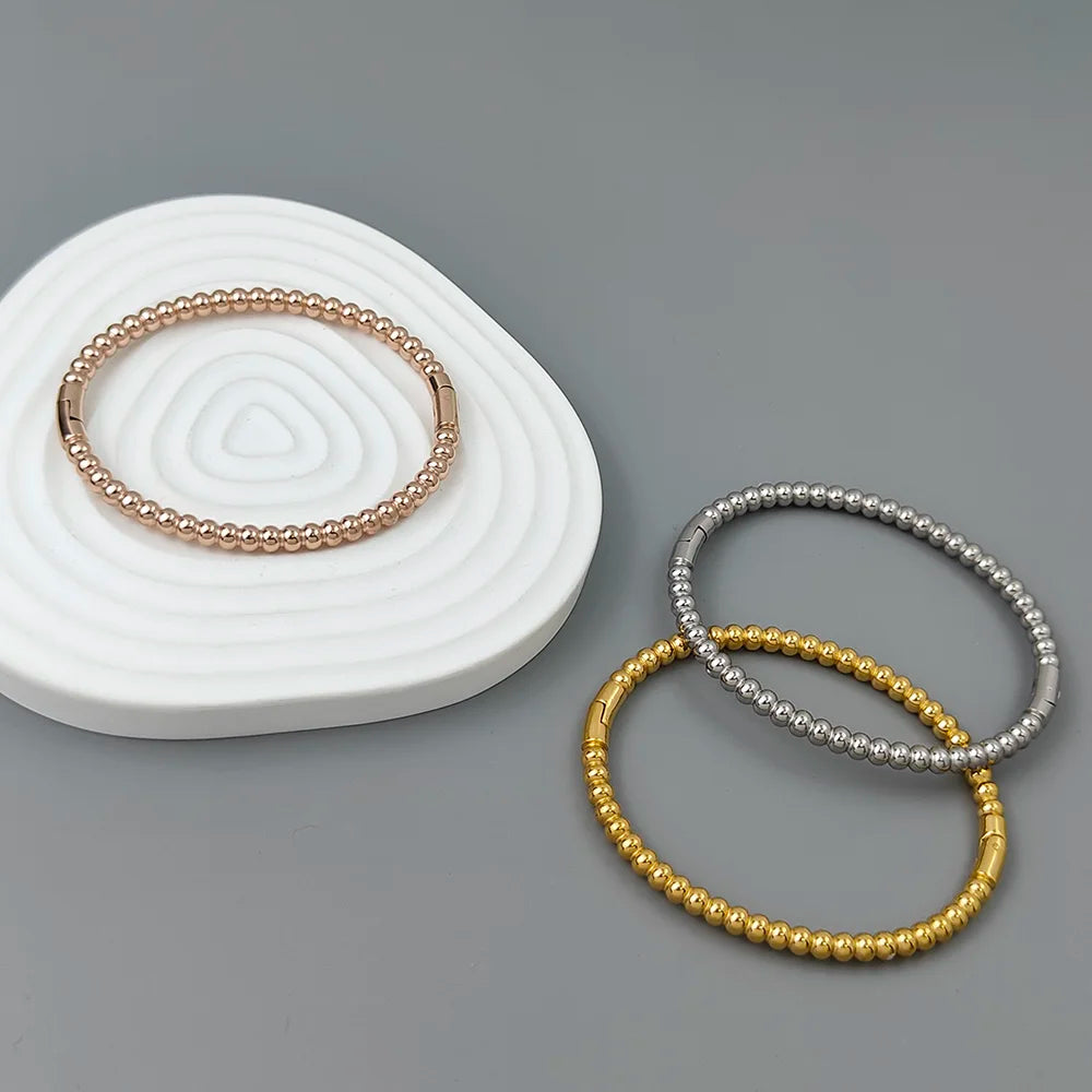New stainless steel ball bead gold-plated bracelet, classic O-shaped silver bracelet for women, wedding party jewelry