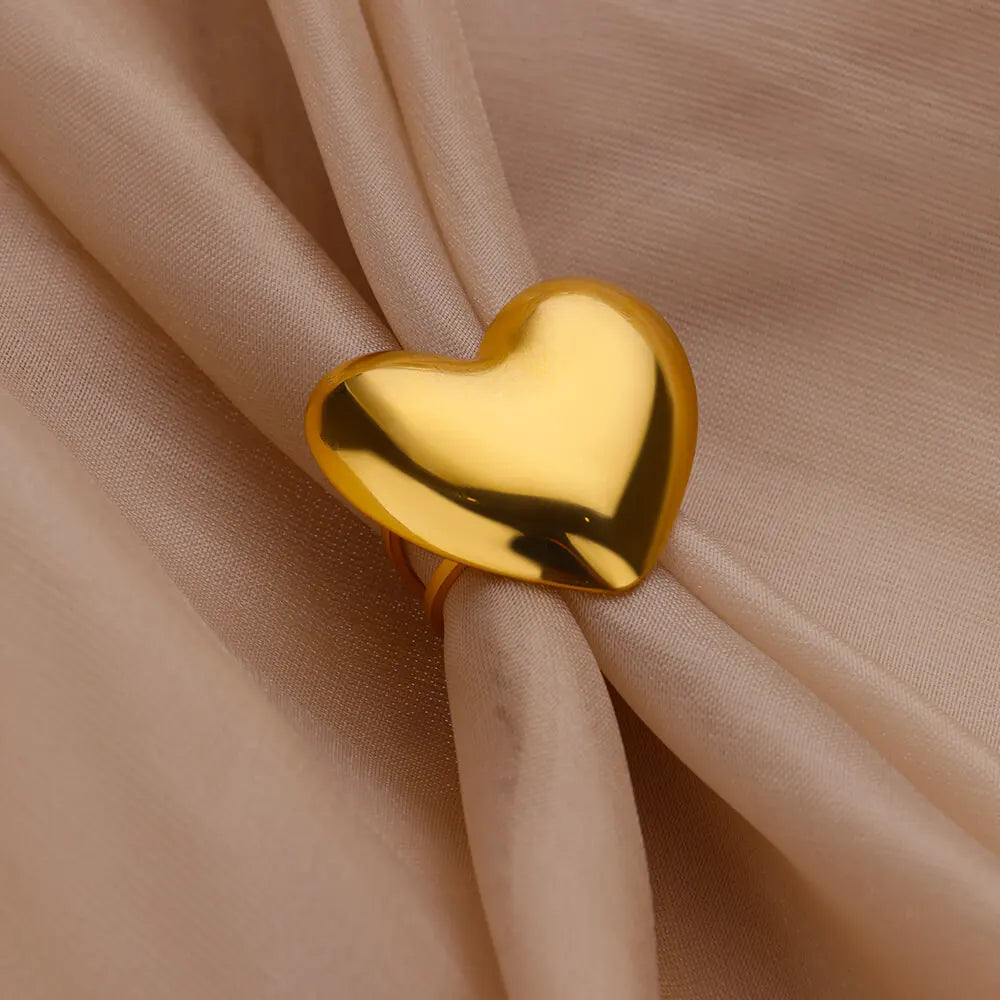 Cute Heart Chunky Stainless Steel Rings for Women Gold Color Open Adjustable Vintage Wedding Ring Aesthetic Jewelry Accessories