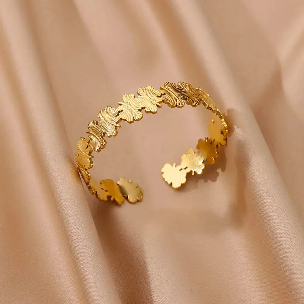 Exquisite Classic Bump Pattern Openning Bangles Bracelet For Women Cuff Bracelet Gold Color Stainless Steel Hand Ornament Gift