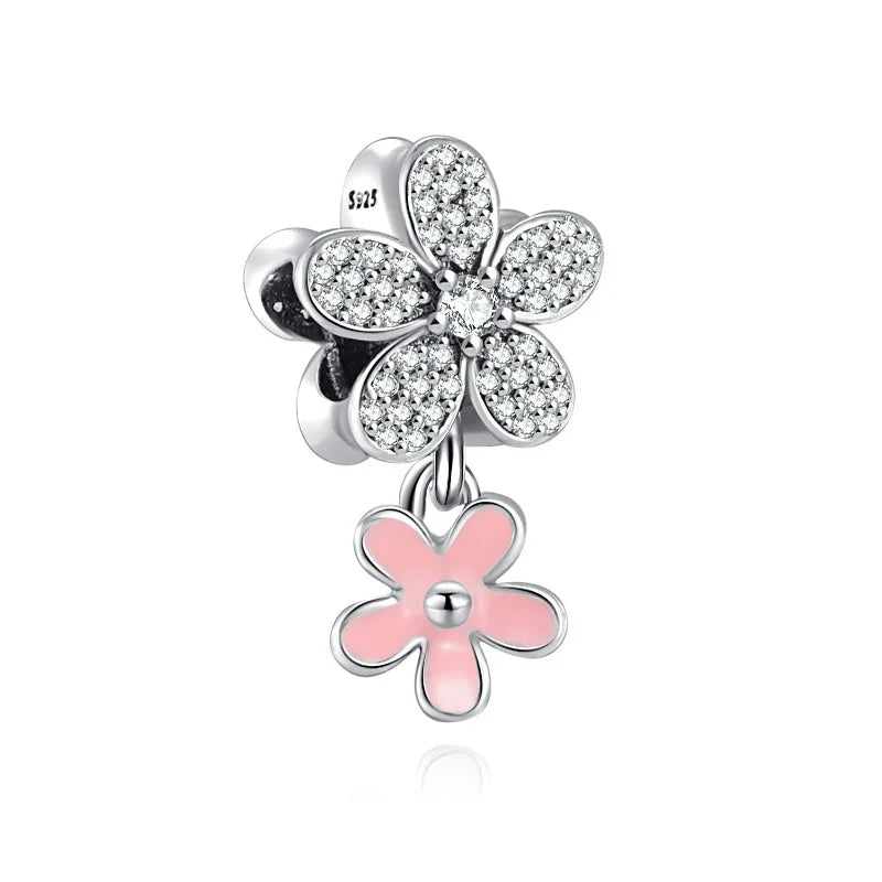 Hot selling 925 silver pink series flower dog paw heart-shaped pendant, Fit original bracelet DIY accessories, exquisite jewelry