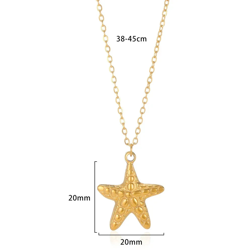 Vintage Starfish Shell Pearl Necklace For Women Gold Color Stainless Steel Pendant Shell Necklace Aesthetic  Summer Jewelry Gift