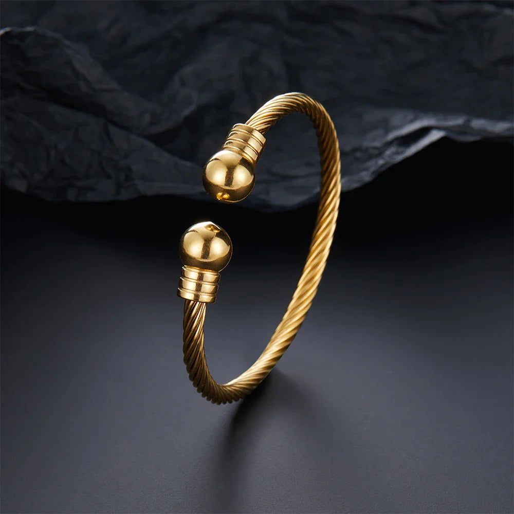 Luxury Stainless Steel Braided Open Men Women Charm Cuff Bracelet Gold Silvery Ball Jewelry Accessories Bracelets Bangles