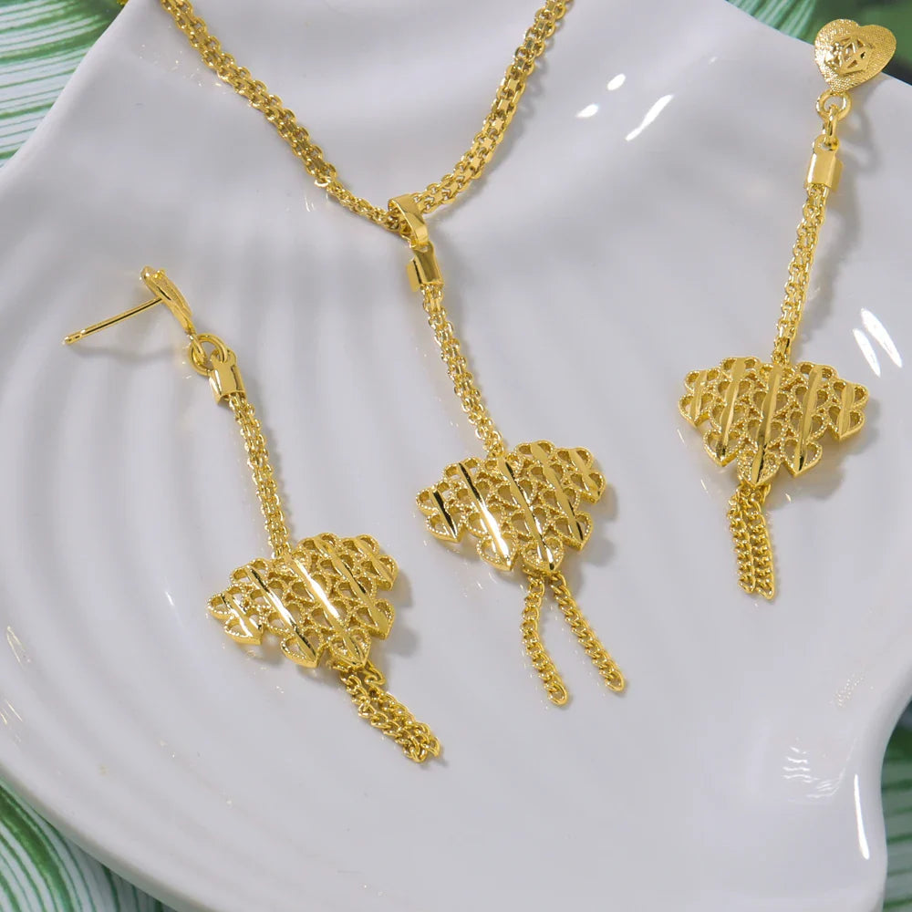Gold-Plated Necklace Earrings Jewelry Set For Woman Fashion Charms Party Bridal Weddings Engagement Jewellery Gift