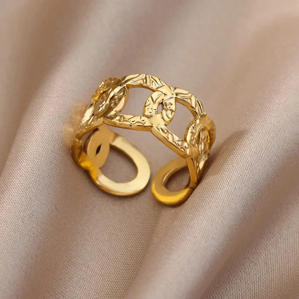 Gold Color Stainless Steel Multi Layer Rings for Women Hollow out Open Finger Ring Fashion Wedding Party Jewelry Gift 2024 New