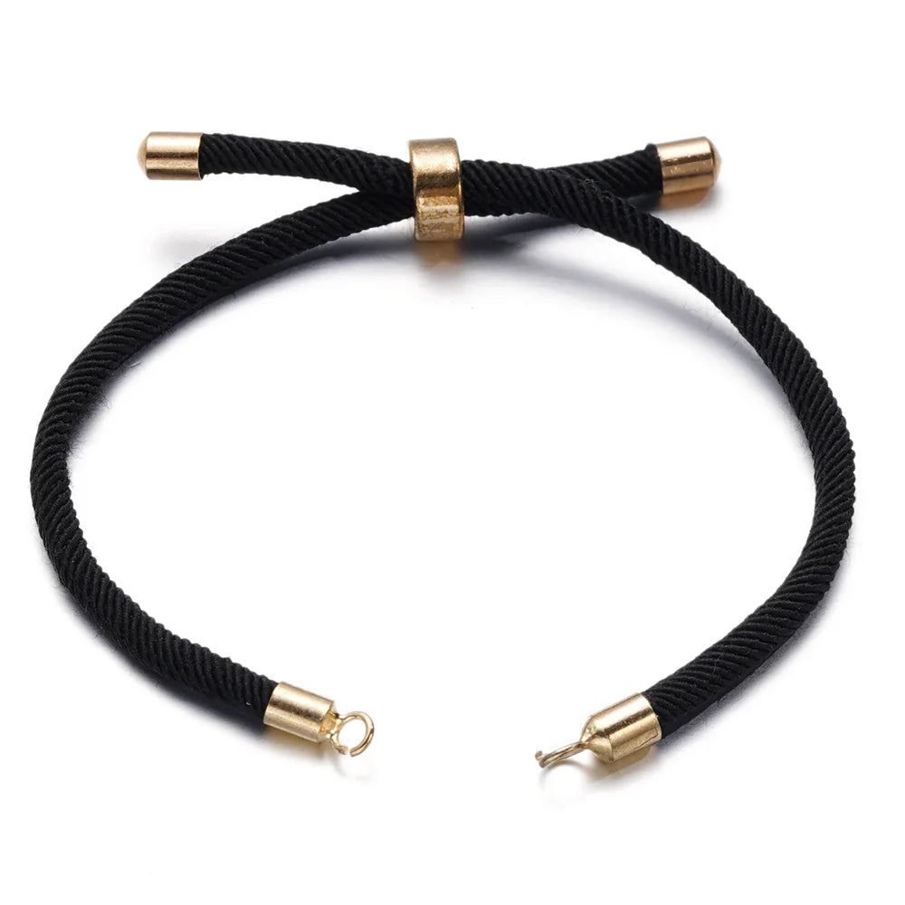 1pc Adjustable Nylon Braided Twisted Cords Slider Friendship Bracelets with Brass Cord End for Jewelry Making DIY Findings