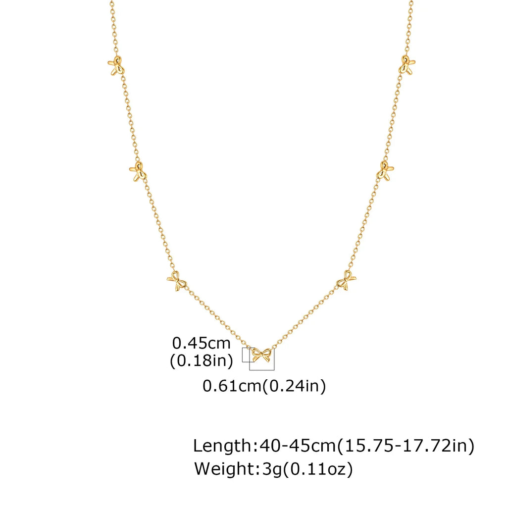 Charms Bow Necklace For Women, Bowknot Chain Choker Necklace, Stainless Steel Thin Link Exquisite Party Jewelry