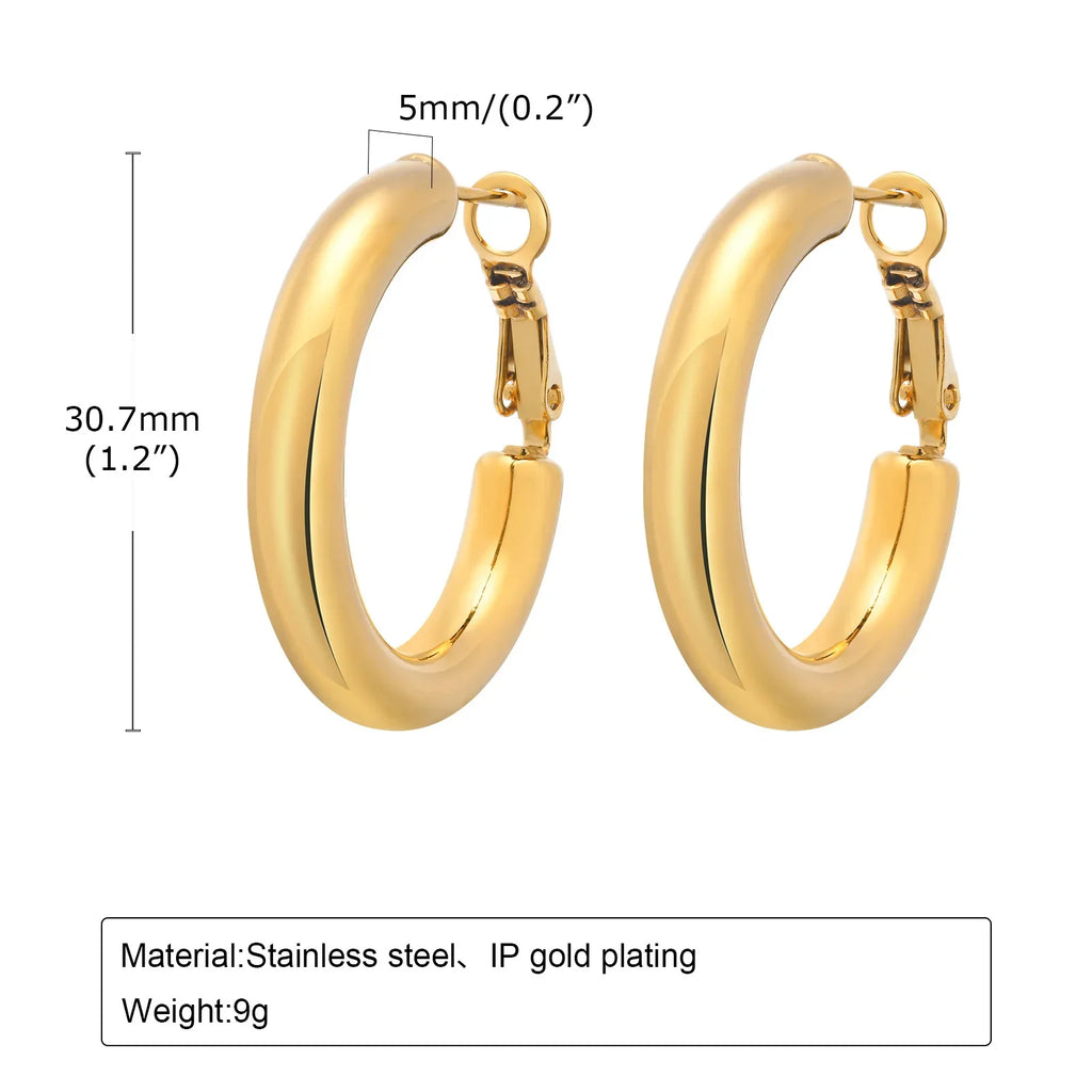 30/40/50mm Circle Hoop Earrings for Women, Classic Stainless Steel 18k Gold Plated Minimalist Jewelry Hypoallergenic