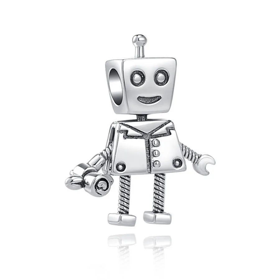 2026 New S925 Silver Robot Cross Digital Pendant, Suitable for Original Bracelets, DIY Accessories, Women's Charm Jewelry Gifts