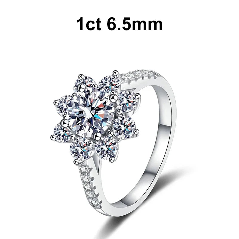 NeeTim 1ct 2ct Moissanite Eternity Ring 925 Sterling Silver with Gold Plated Wedding Flower Lab Diamond Rings For Women Jewelry