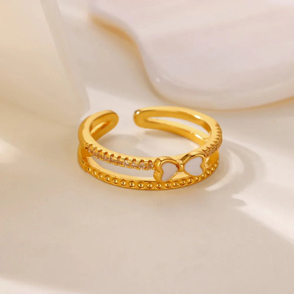 Zircon Chain Cross Rings For Women Vintage Gold Color Stainless Steel Geometric Open Ring Fashion Wedding Aesthetic Jewelry Gift
