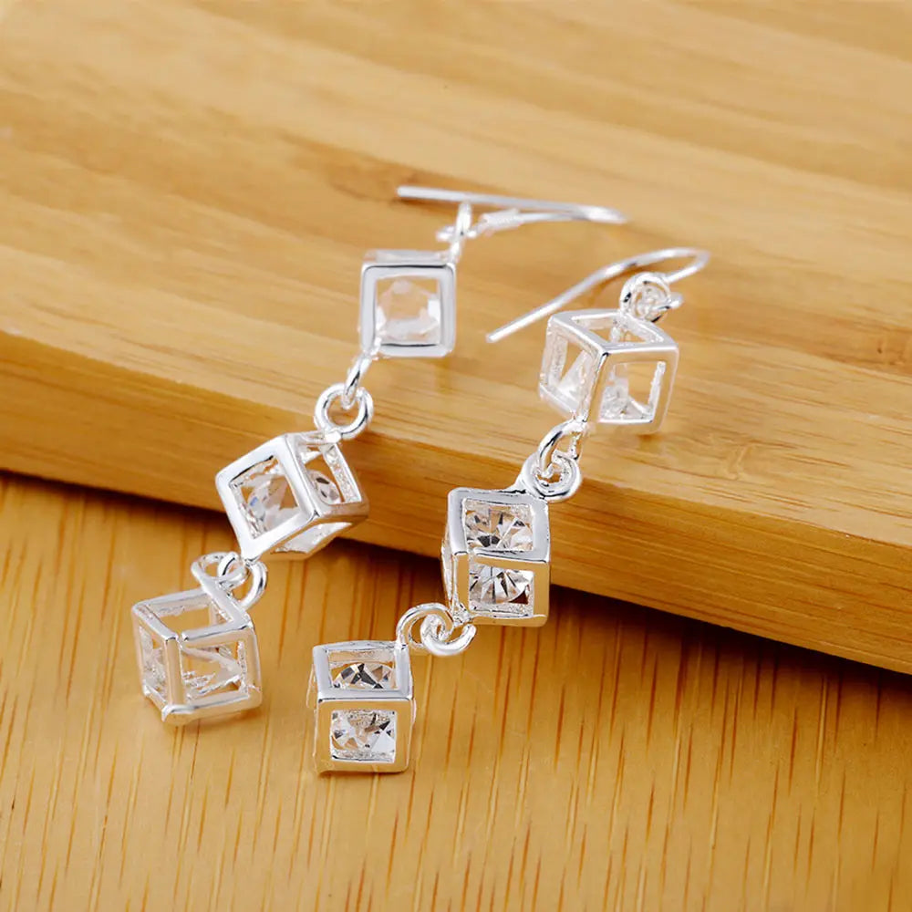 Hot Fine 925 Sterling Silver crystal lattice drop Earrings for Woman noble fashion party Jewelry Trendsetter Christmas Gifts