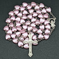 White Heart Rosary Necklace For Women Virgin Mary Cross INRI Pendant Long Chain Men Religion Prayer Party Jewelry Accessories