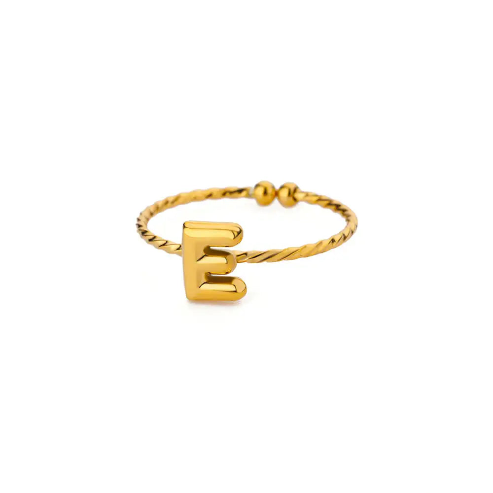 Cute Chunky Initial Letter Rings For Women Gold Color Stainless Steel A-Z Letter Adjustable Ring Aesthetic Wedding Jewelry Gift