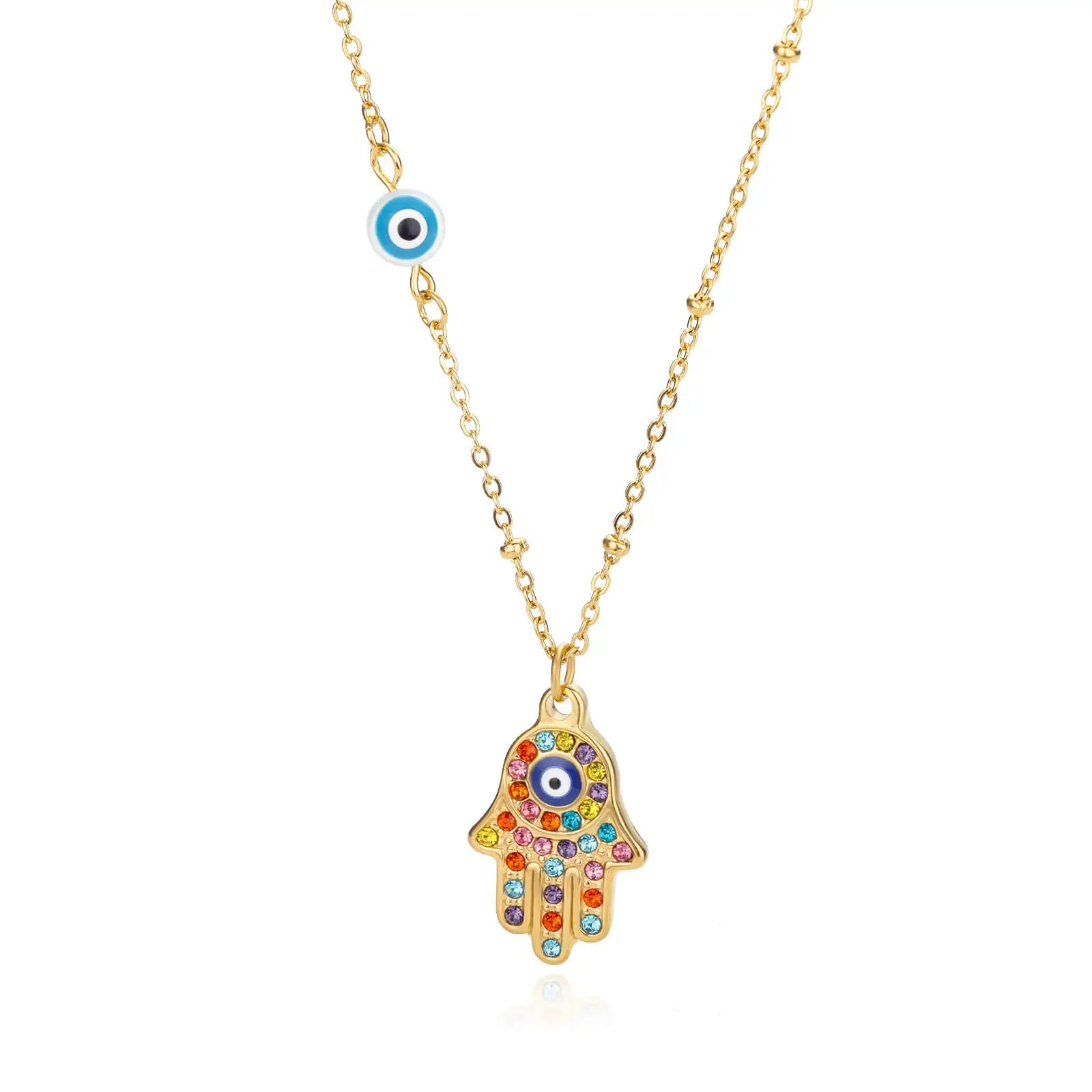 Zircon Evil Eye Pendant Necklace For Women Stainless Steel Turkish Eye Fatima Hand Chain Choker Collar Goth Jewelry onlyfans