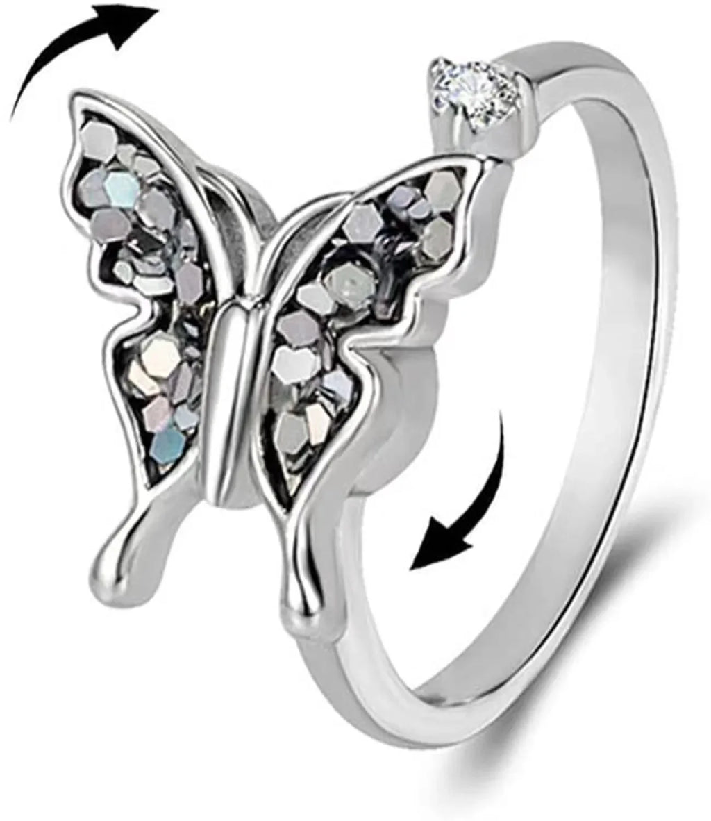 Sunflower Crystal Anxiety Relief Spinning Fidget Ring For Girls Rotate Freely Metal Copper Knuckle Ring Women'S Jewelry Gifts