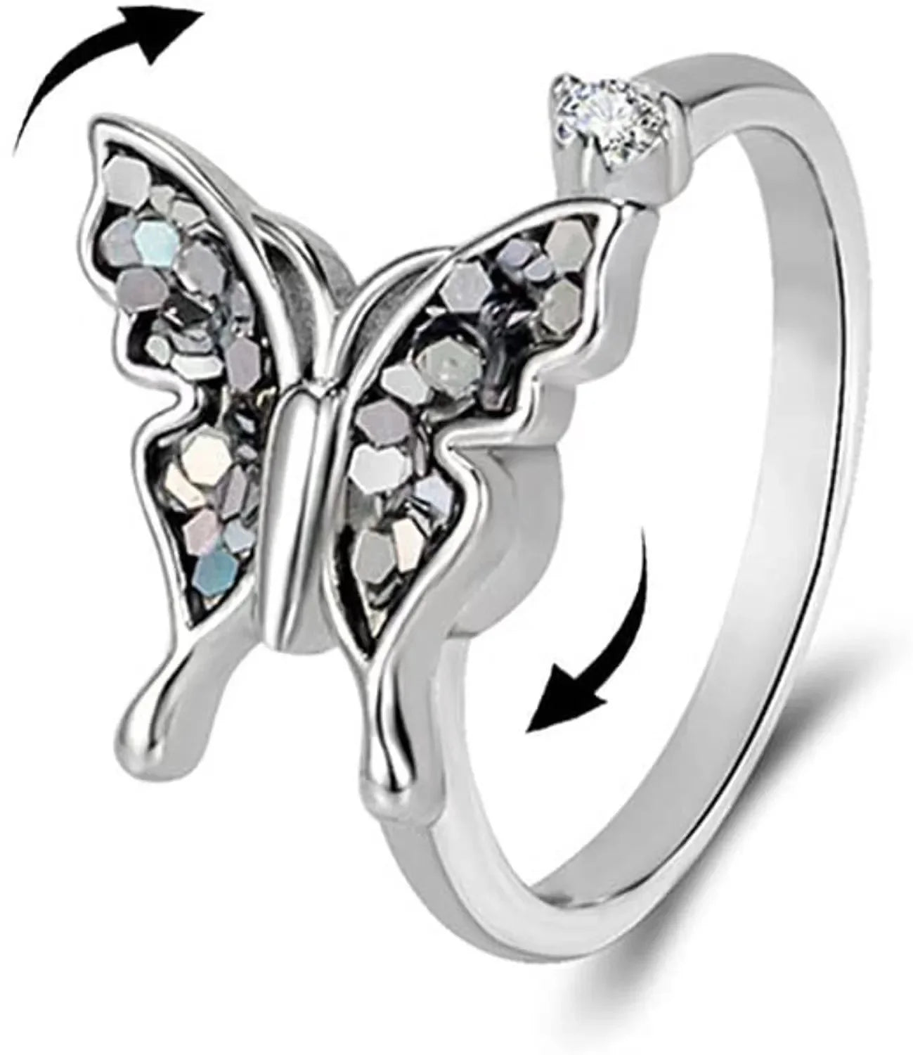 Sunflower Crystal Anxiety Relief Spinning Fidget Ring For Girls Rotate Freely Metal Copper Knuckle Ring Women'S Jewelry Gifts