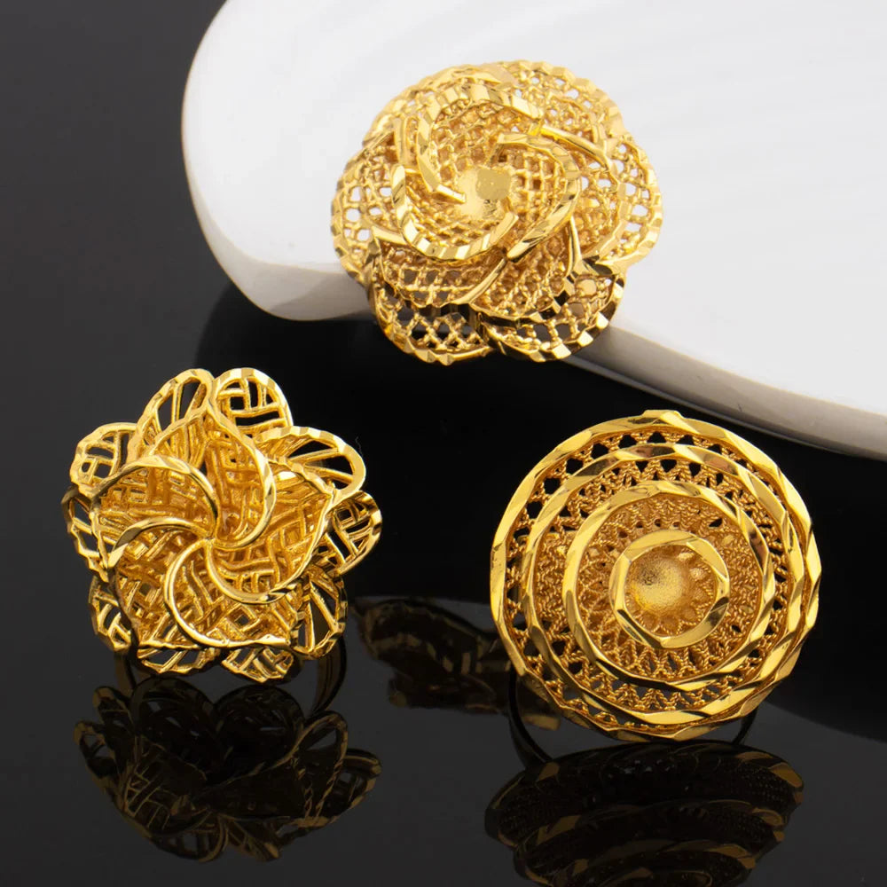 Ethiopia Arab Dubai Gold Plated Rings For Women Resizable 18K Gold Plated Jewelry For Wedding And Party Gifts