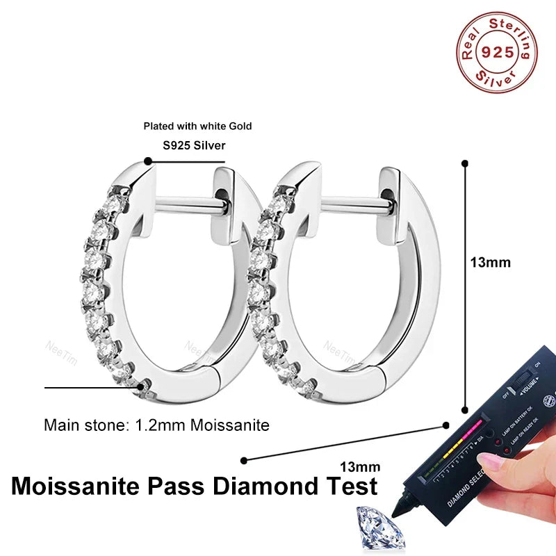 NeeTim Full Moisanite Earrings D Color Moisanite Lab Diamond 925 Sterling Silver Hoops Earrings Sparking Wedding Fine Jewelry