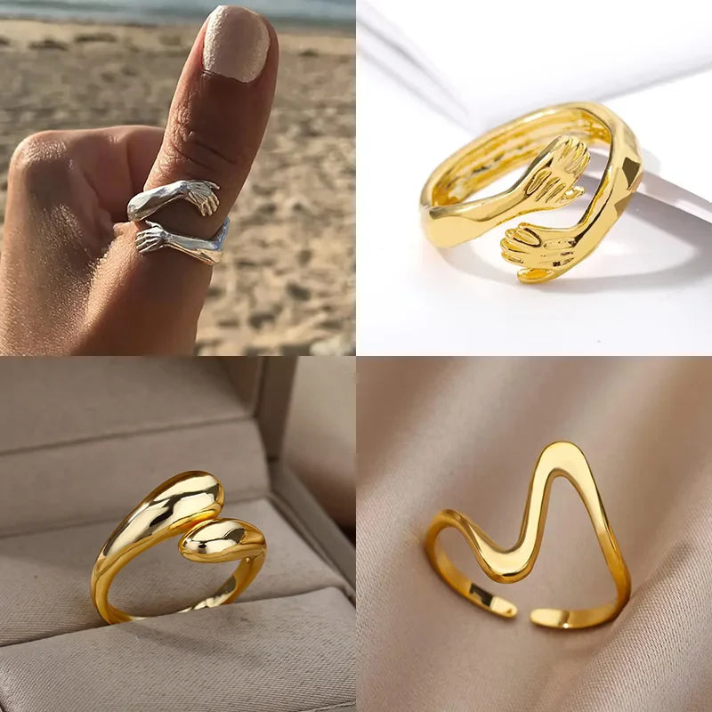 Gothic Hug Muscle Hands Rings For Women Men Adjustable Open Hug Hands Ring Party Wedding Couple Vintage Jewelry Anillos Bague