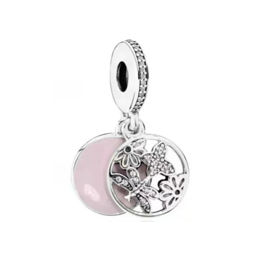 Hot selling 925 silver pink series flower dog paw heart-shaped pendant, Fit original bracelet DIY accessories, exquisite jewelry