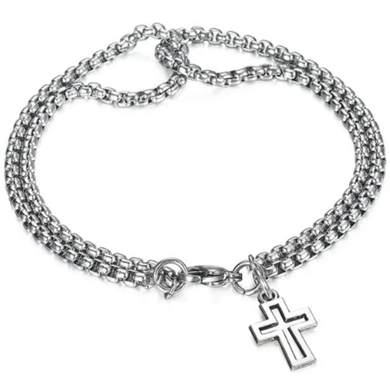 1pcs Bracelet Stainless Steel Thick Chain Cross Hollow Cross Pendant Double Bracelet Personality Niche High-grade Hand Jewelry