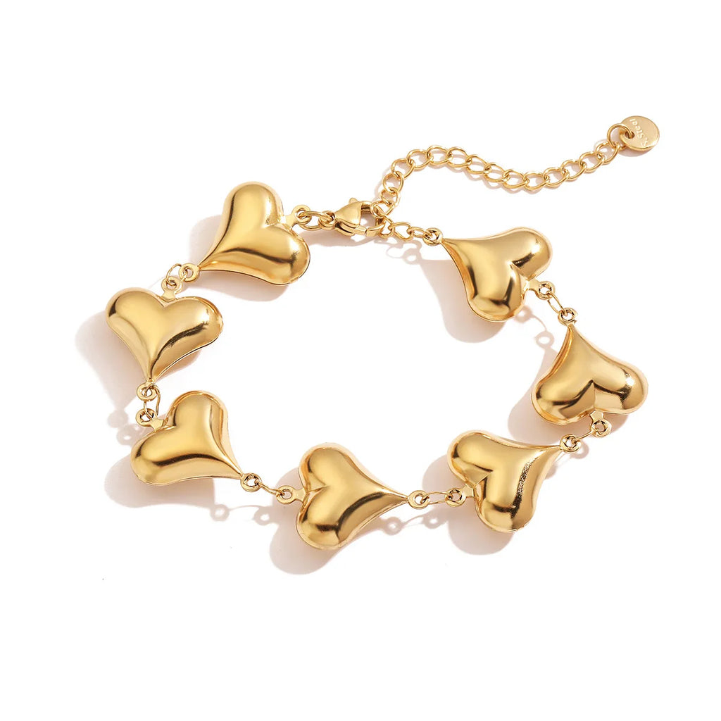 NEWBUY Wholesale Non-Fading Gold Color 316L Stainless Steel Heart Charm Bracelet For Women Casual Daily Jewelry