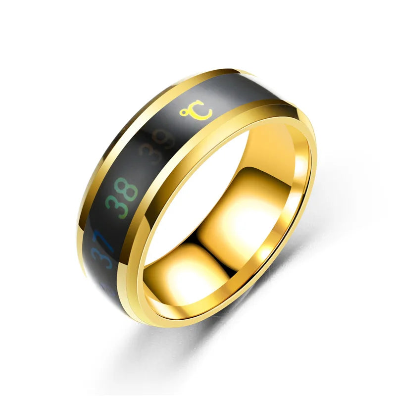 Temperature Couple Ring Titanium Steel Mood Emotion Feeling Intelligent Sensitive Rings for Women Men Fashion Waterproof Jewelry