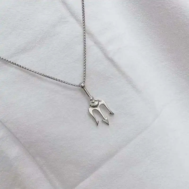 Street Men'sTitanium Steel Necklace Male Hipster Personality Hip Hop West Coast Style Trident Necklace Pendant