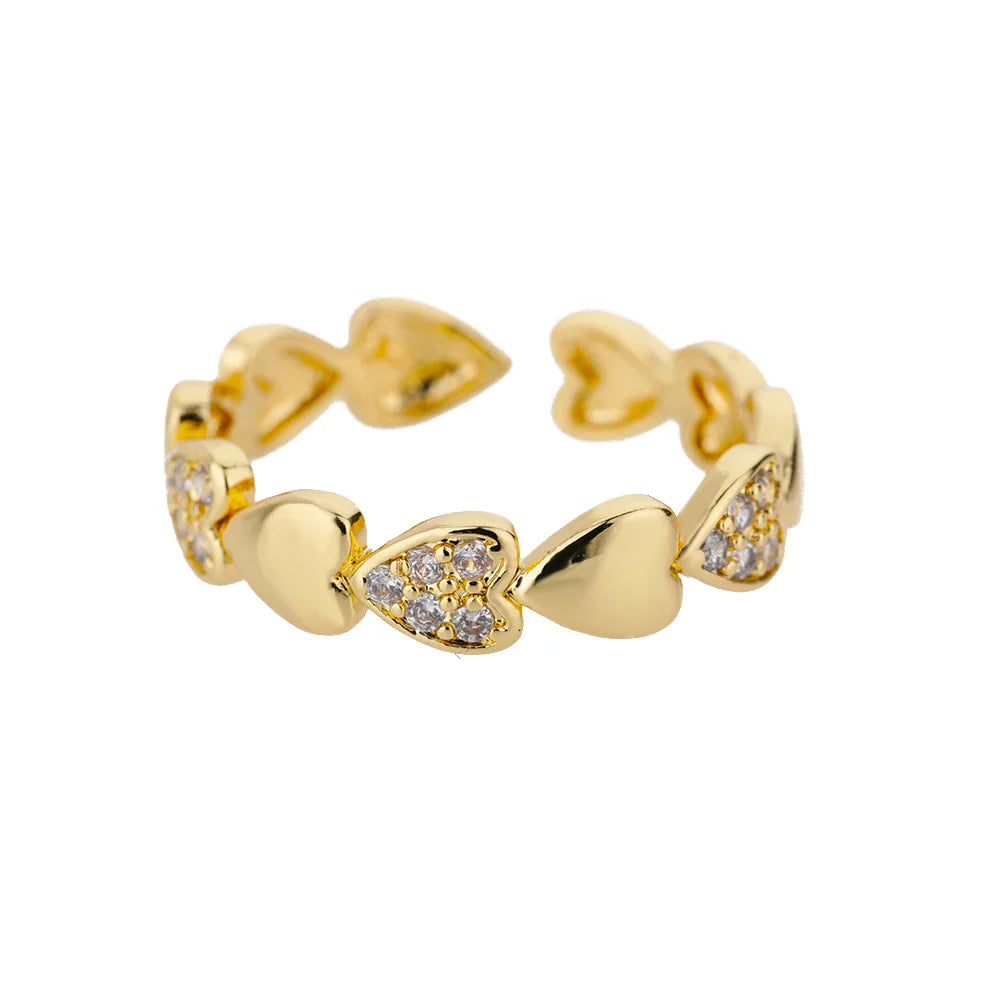 Zircon Heart Rings For Women Stainless Steel Gold Color Geometric Open Finger Ring Fashion Wedding Aesthetic Jewelry Gift