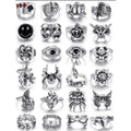 24Pcs Ring Set Alloy Personality Poker Card Smiley Ring Gothic Punk Hip Hop Trend Style Wear Matching Accessories