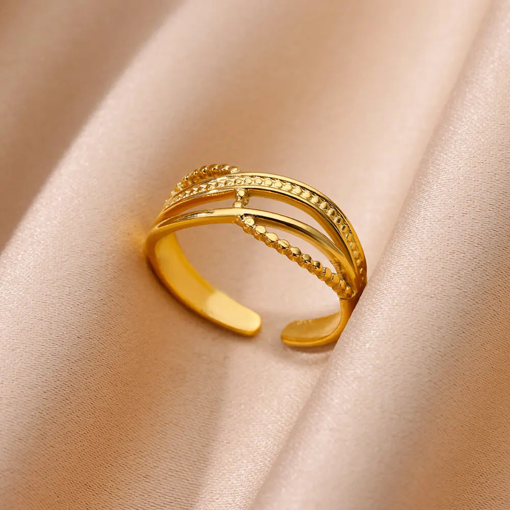 Gold Color Stainless Steel Multi Layer Rings for Women Hollow out Open Finger Ring Fashion Wedding Party Jewelry Gift 2024 New