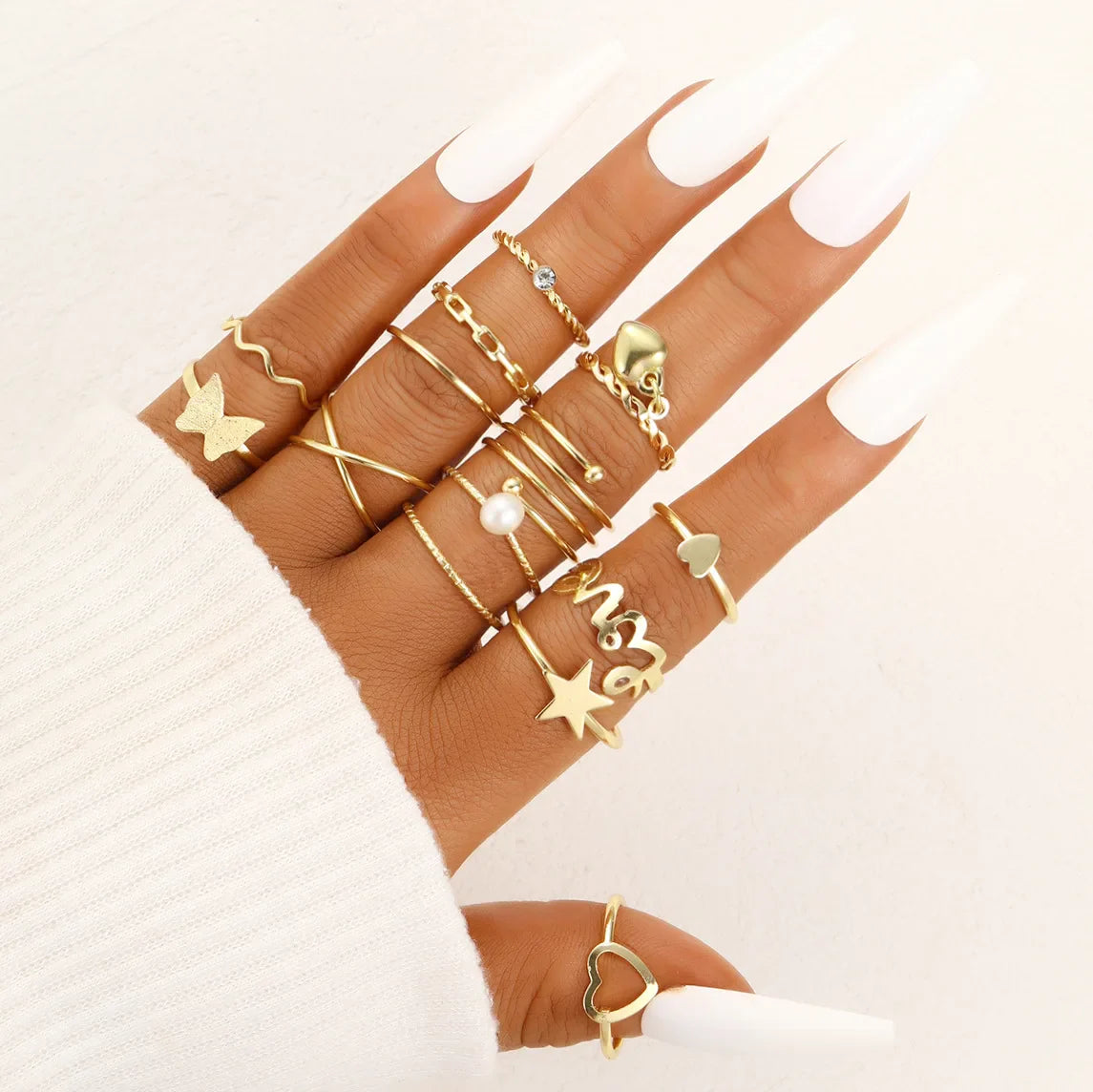 Vintage Irregularly Ring Set for Women Bohemian Gold Color Butterfly Snake Heart Geometric Rings Retro Boho Fashion Jewelry Gift
