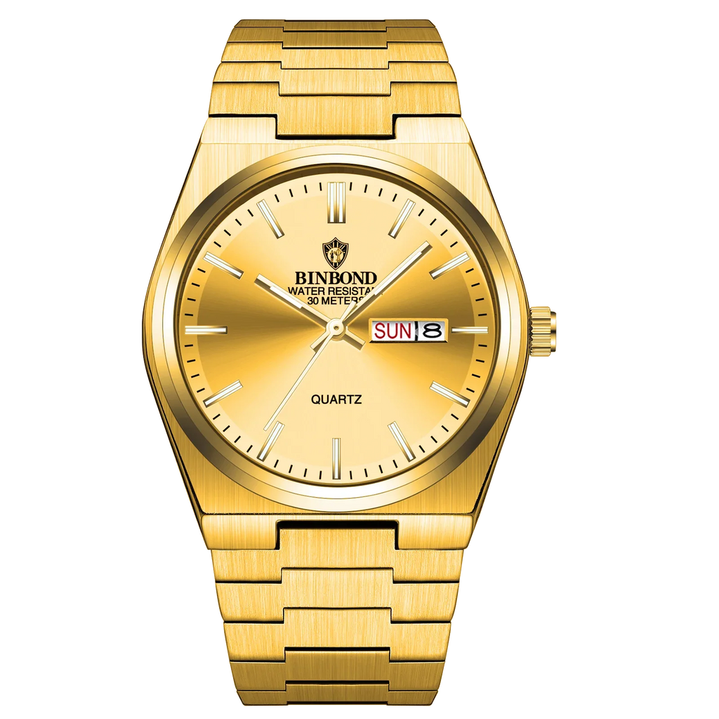 BINBOND Luxury Fashion Man Clock Top Business Waterproof Luminous Date Week Men's Watches Quartz Stainless Steel Men Wristwatch