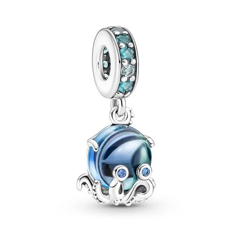 European Summer Blue Series Turtle Flower Pendant Fit S925 European 925 Sterling Silver Bracelet Bangles Necklace