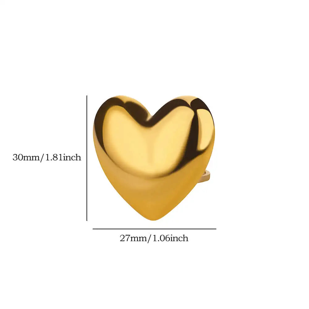 Cute Heart Chunky Stainless Steel Rings for Women Gold Color Open Adjustable Vintage Wedding Ring Aesthetic Jewelry Accessories