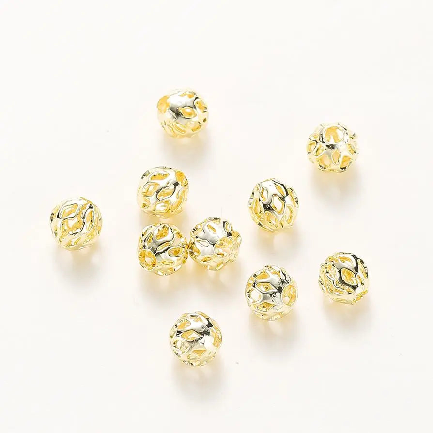 20pcs/bag 4mm 5mm 6mm 18K Gold Plated Hollow Round Spacer Bead Brass Charm Bracelet Beading For DIY Jewelry Making Accessories