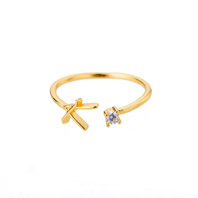 Zircon Tiny Initial Letter Rings For Women Stainless Steel A-Z Letters Adjustable Ring Female Christmas Aesthetic Jewelry Gift